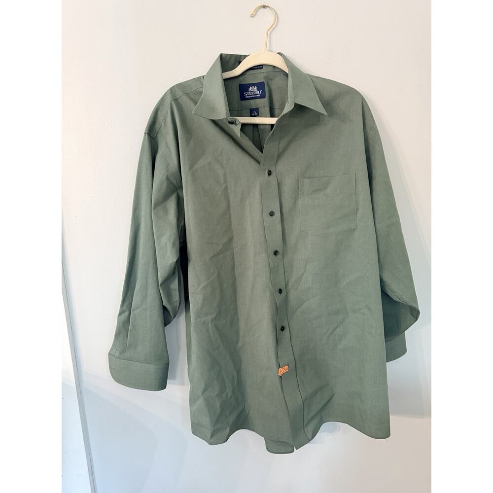 STAFFORD TRAVEL WRINKLE FREE OXFORD FITTED FOREST GREEN REGULAR FIT 17 1/2 32/33
